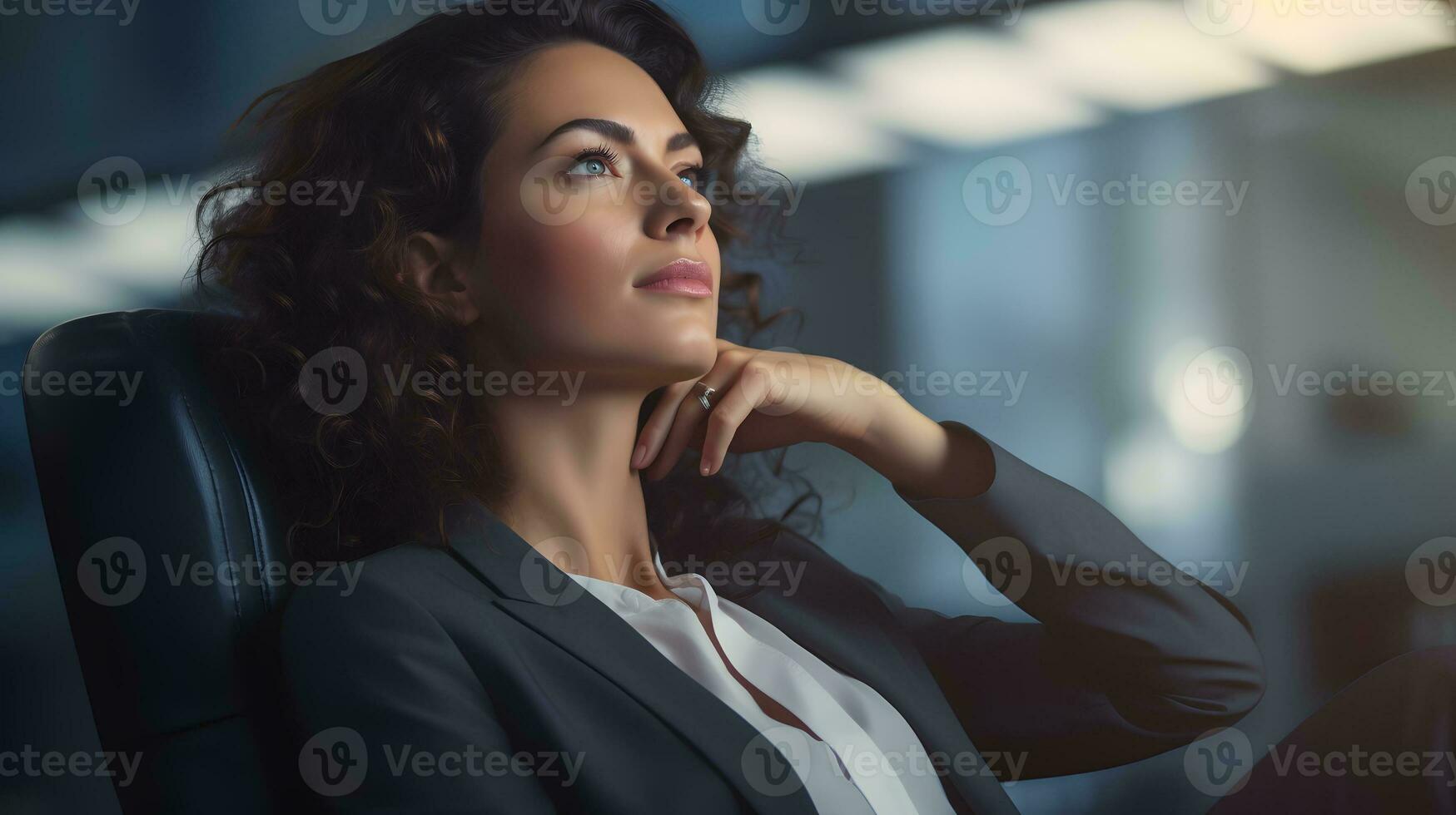 een Aziatisch bedrijf vrouw staand in een kantoor. ai gegenereerd foto
