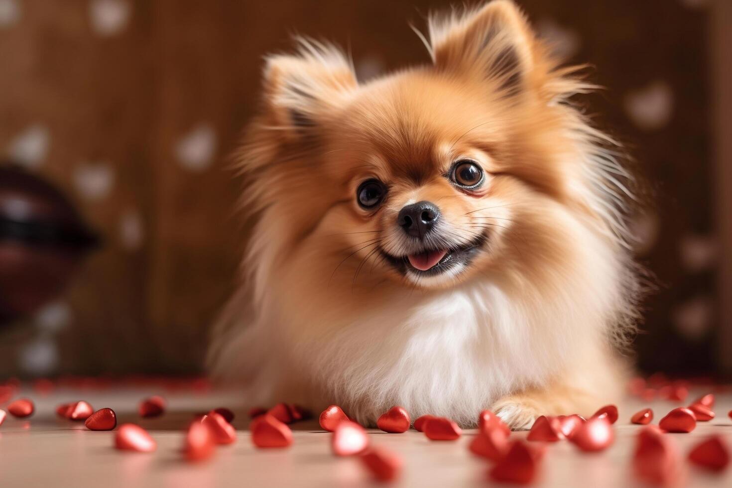 schattig weinig hond met veel van harten in de omgeving van generatief ai foto