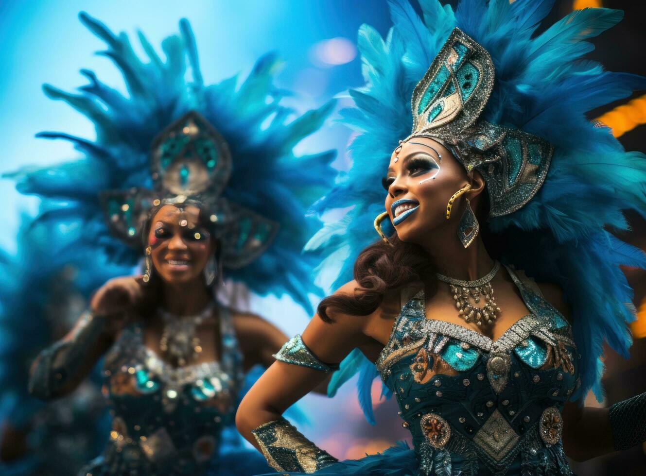 meisje met veren gekleed omhoog Bij carnaval foto