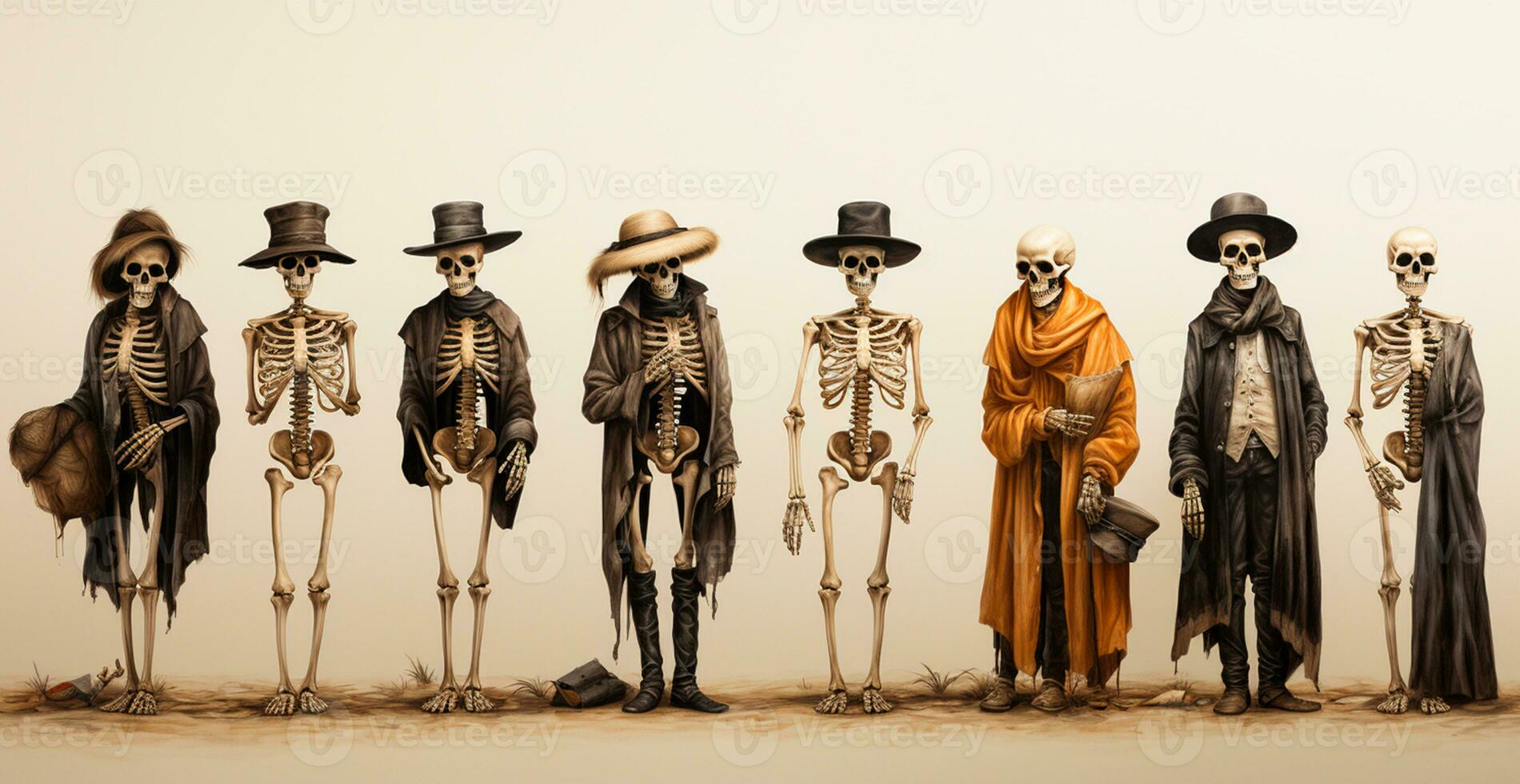 skeletten in halloween kostuums - ai gegenereerd beeld foto