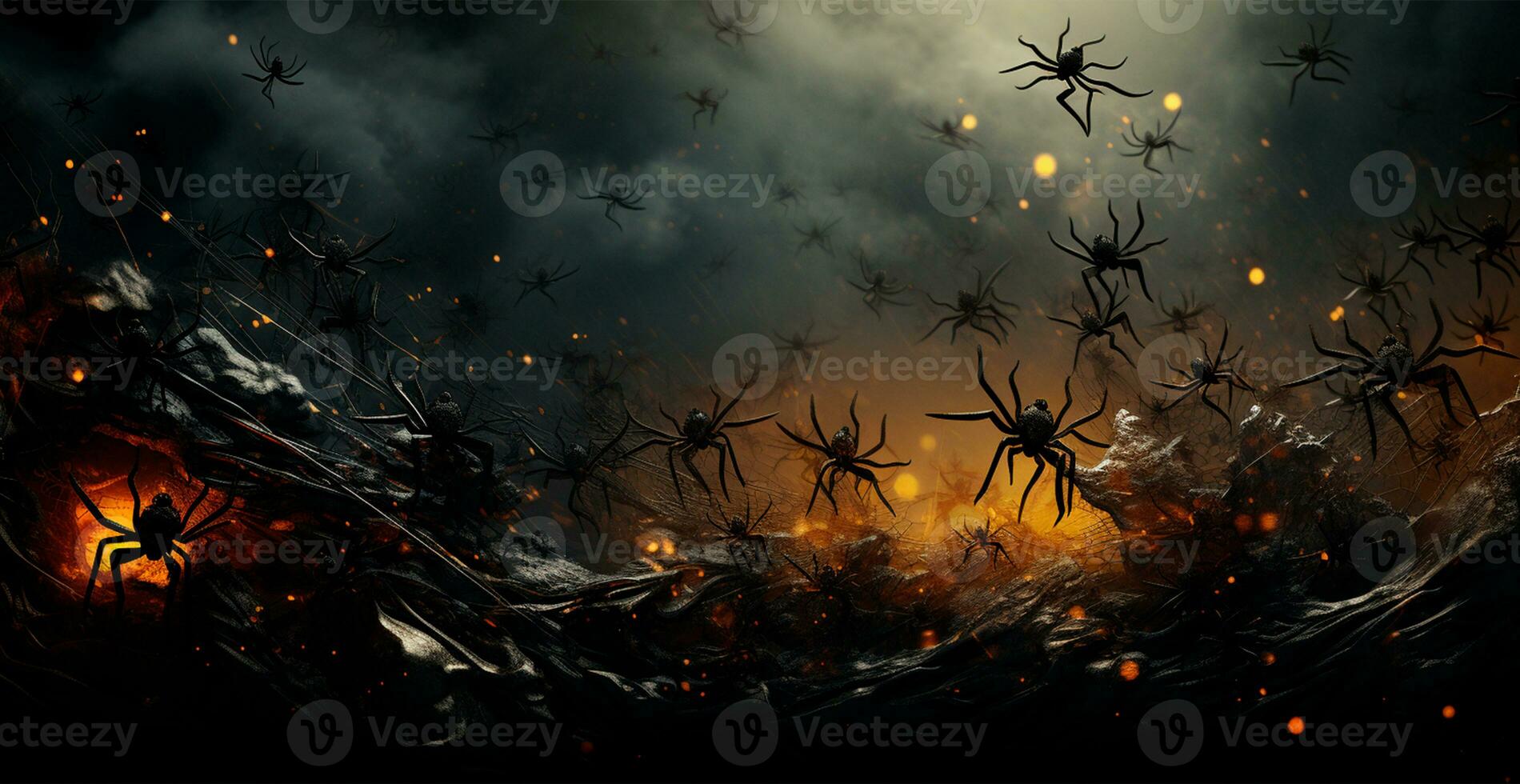 zwart spinnen Aan een somber achtergrond - ai gegenereerd beeld foto