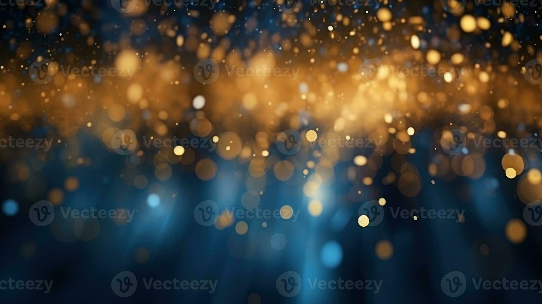 abstract achtergrond met donker blauw en goud deeltje. Kerstmis gouden licht schijnen deeltjes bokeh Aan marine blauw achtergrond ai generatief foto