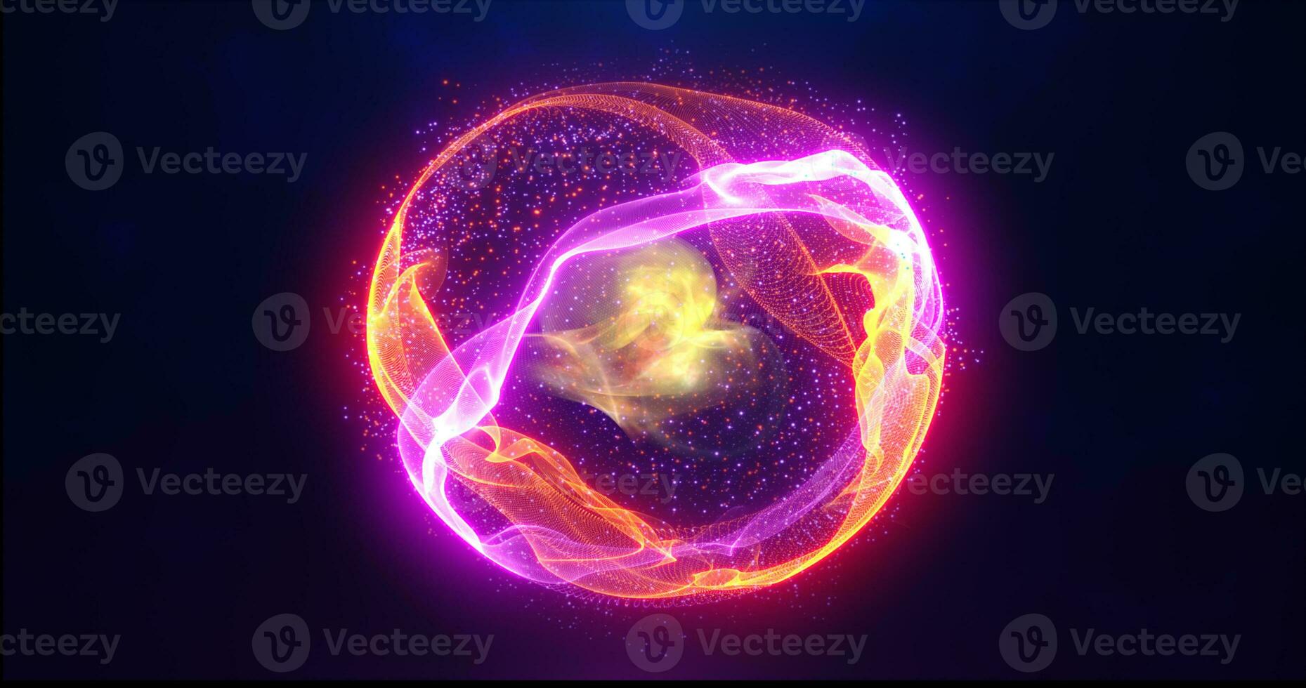 abstract energie gebied met gloeiend helder deeltjes, atoom van energie wetenschappelijk futuristische hi-tech achtergrond foto