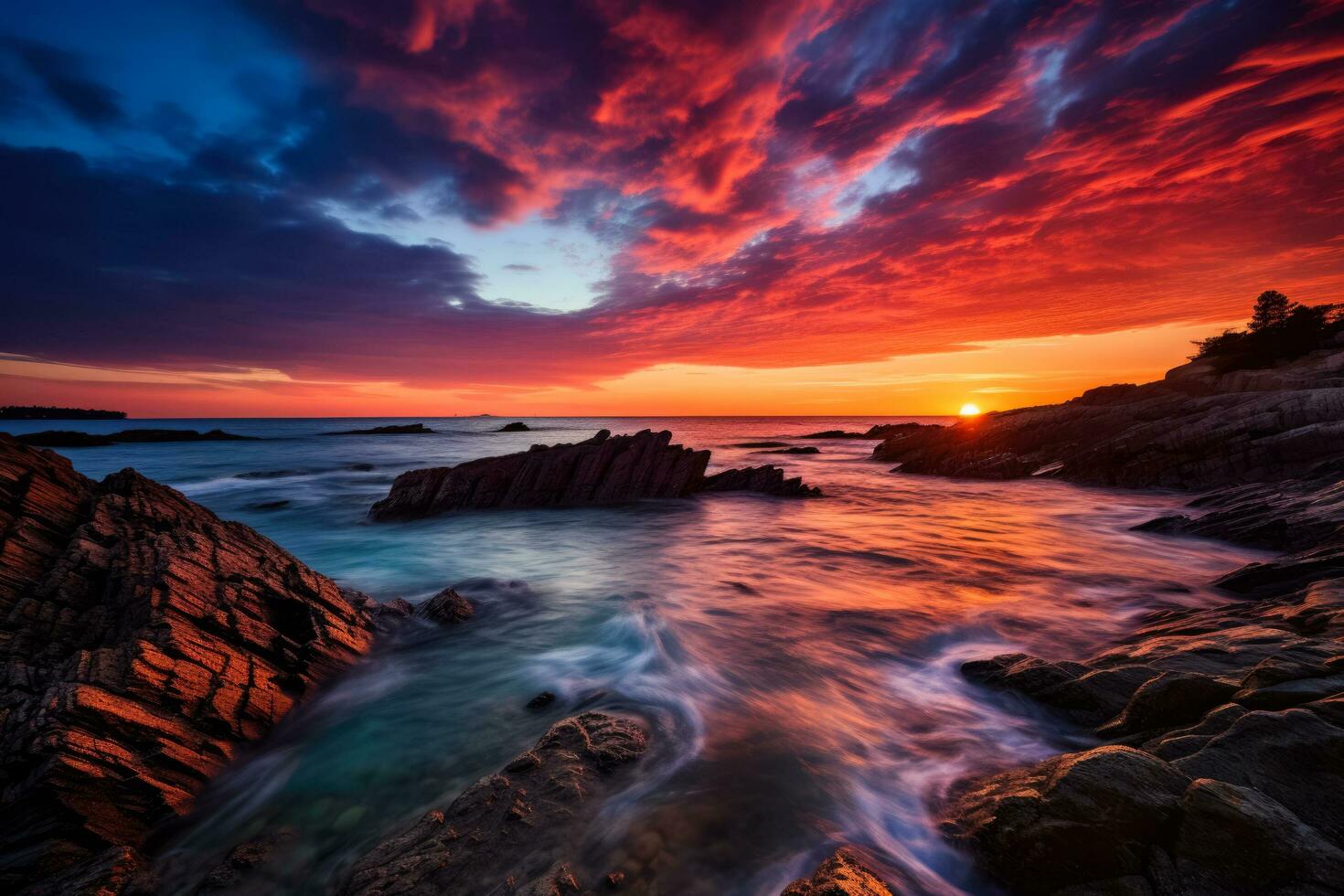 kust- zonsondergang met dramatisch kleuren foto
