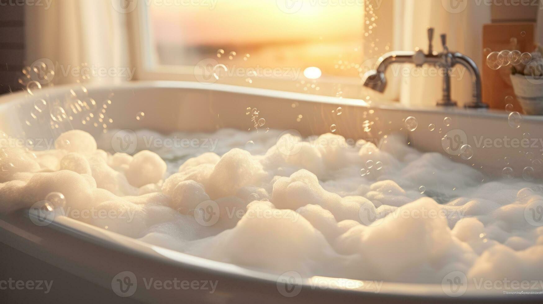 bubbel bad zacht avond licht van de venster romantisch humeur generatief ai foto