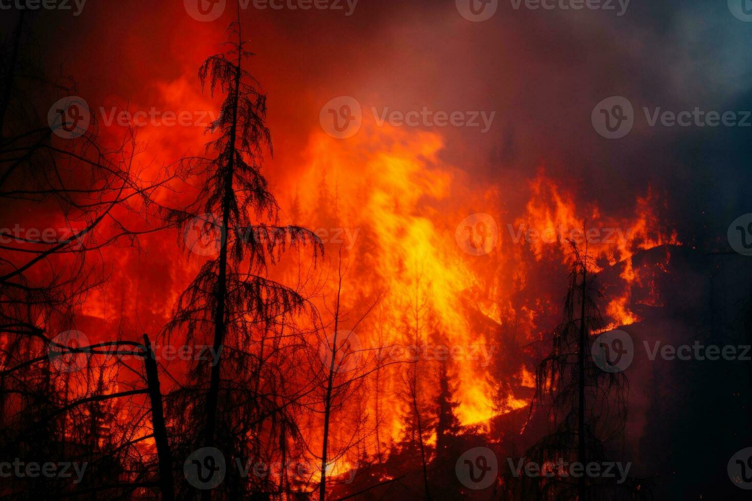 brand veiligheid in de Woud, oranje vlammen overspoeld de bomen generatief ai foto