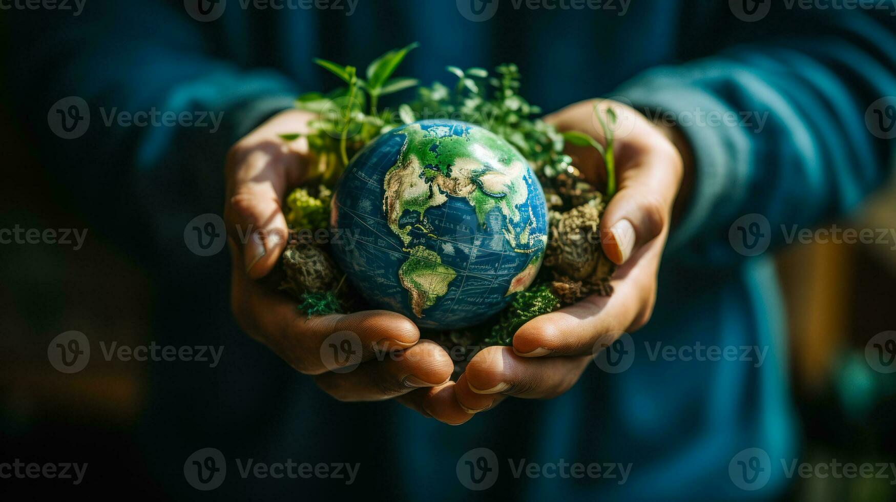 opslaan planeet aarde concept, ecologie planeet in hand- generatief ai foto