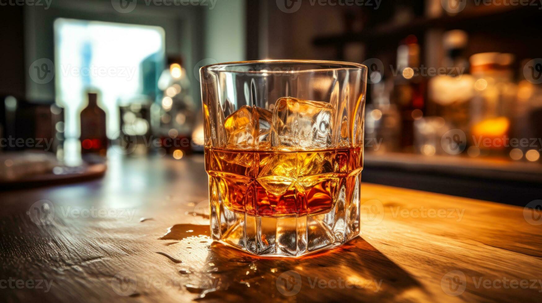 whisky alcohol drinken met ijs in een glas generatief ai foto