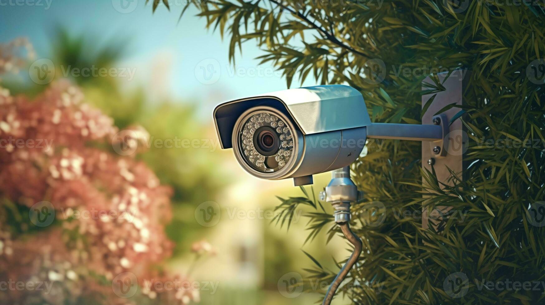 cctv veiligheid camera's voor buitenshuis gebruik geïnstalleerd buiten de huis, de alarm systeem. ai generatief foto