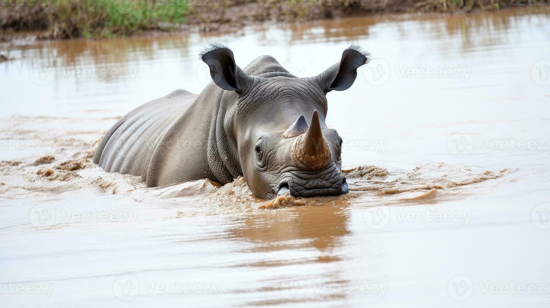 neushoorn gieter plaats na de regent dieren in het wild generatief ai foto