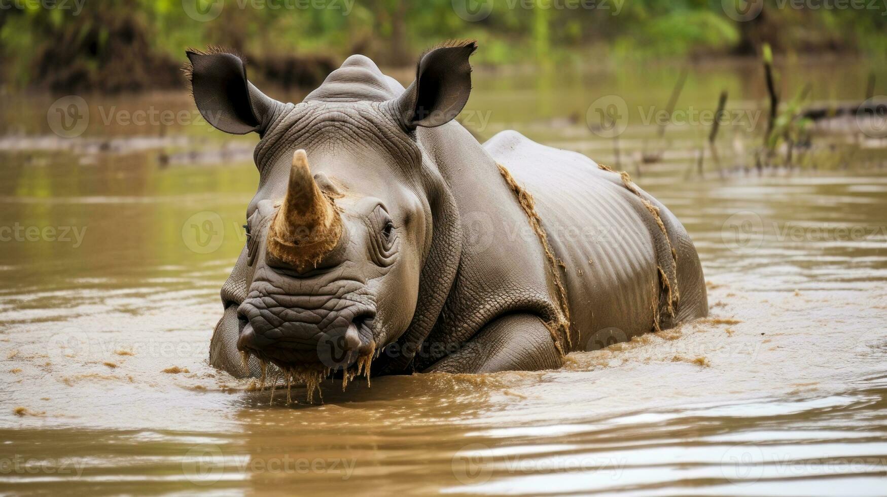 neushoorn gieter plaats na de regent dieren in het wild generatief ai foto