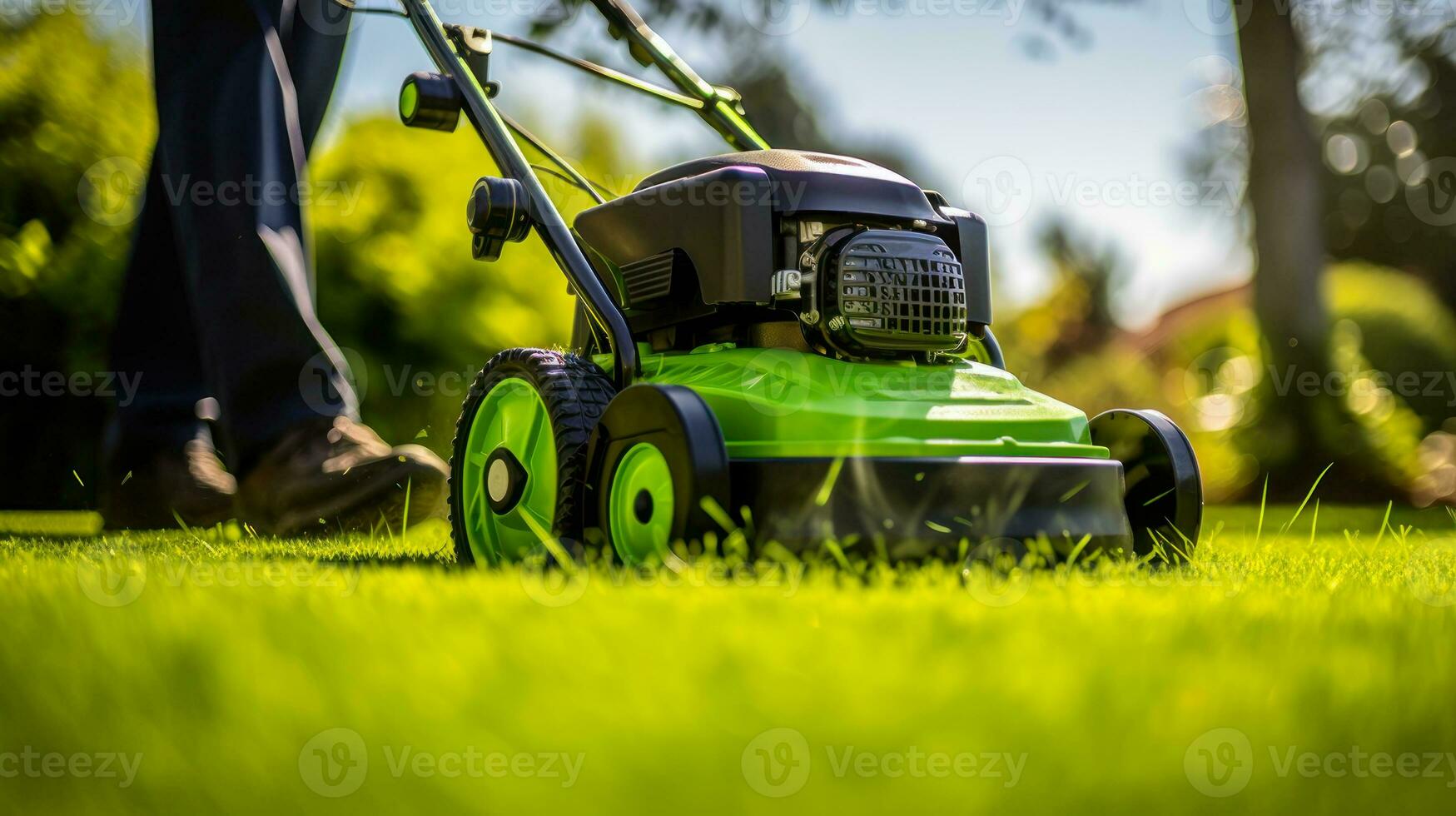 gazon gras maaien in de werf generatief ai foto