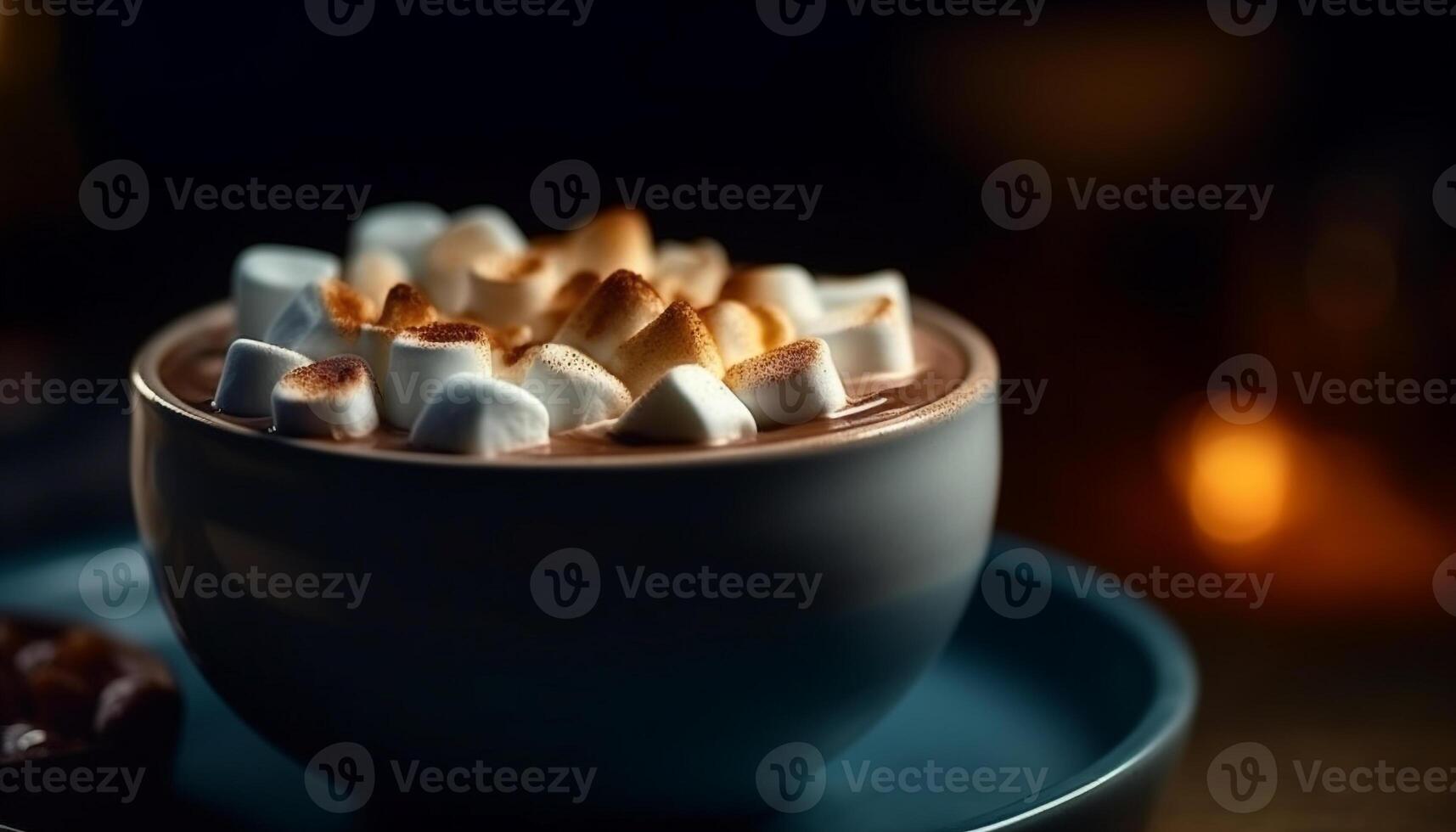 fijnproever chocola toetje Aan tafel, dichtbij omhoog heemst koffie warmte gegenereerd door ai foto