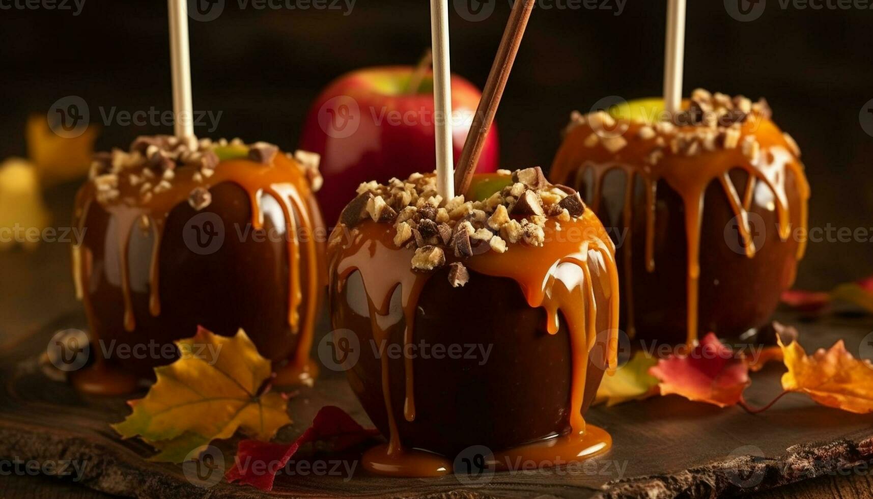 toegeeflijk chocola nagerecht, herfst fruit, halloween snoep, gecarameliseerd pompoen tussendoortje gegenereerd door ai foto