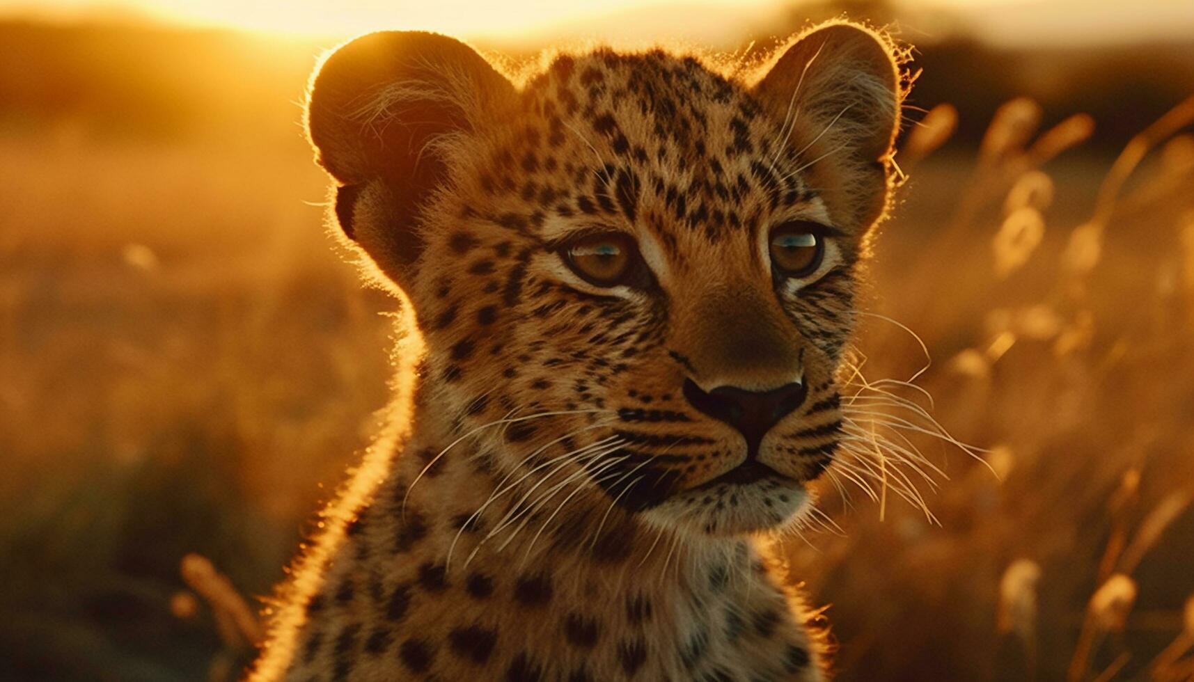 majestueus Jachtluipaard in de wild, staren met alertheid, schattig en gevaarlijk gegenereerd door ai foto