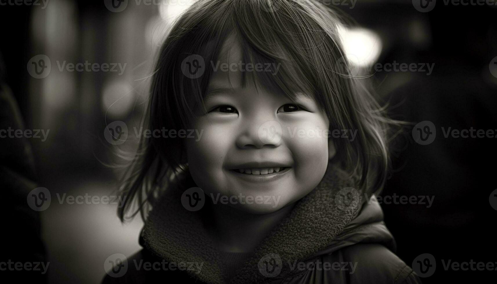 glimlachen kind, vrolijk en schattig, buitenshuis, portret van geluk gegenereerd door ai foto