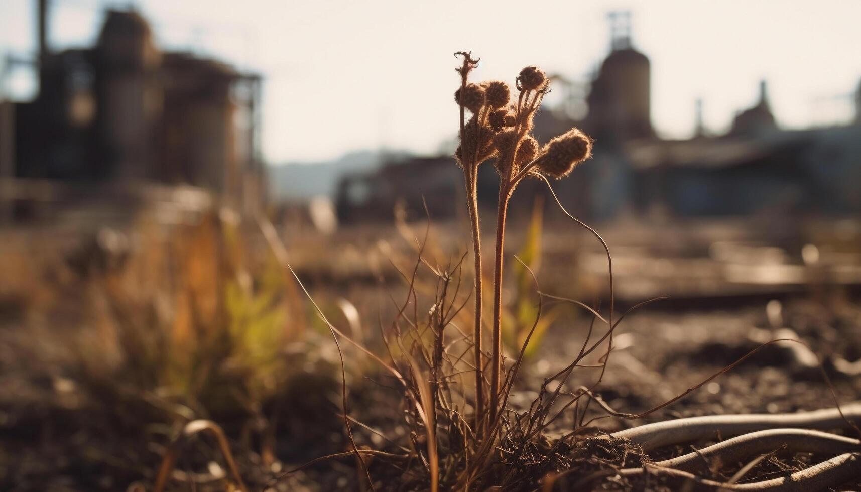 zonsondergang over- de stadsgezicht, natuur schoonheid in voorgrond gegenereerd door ai foto