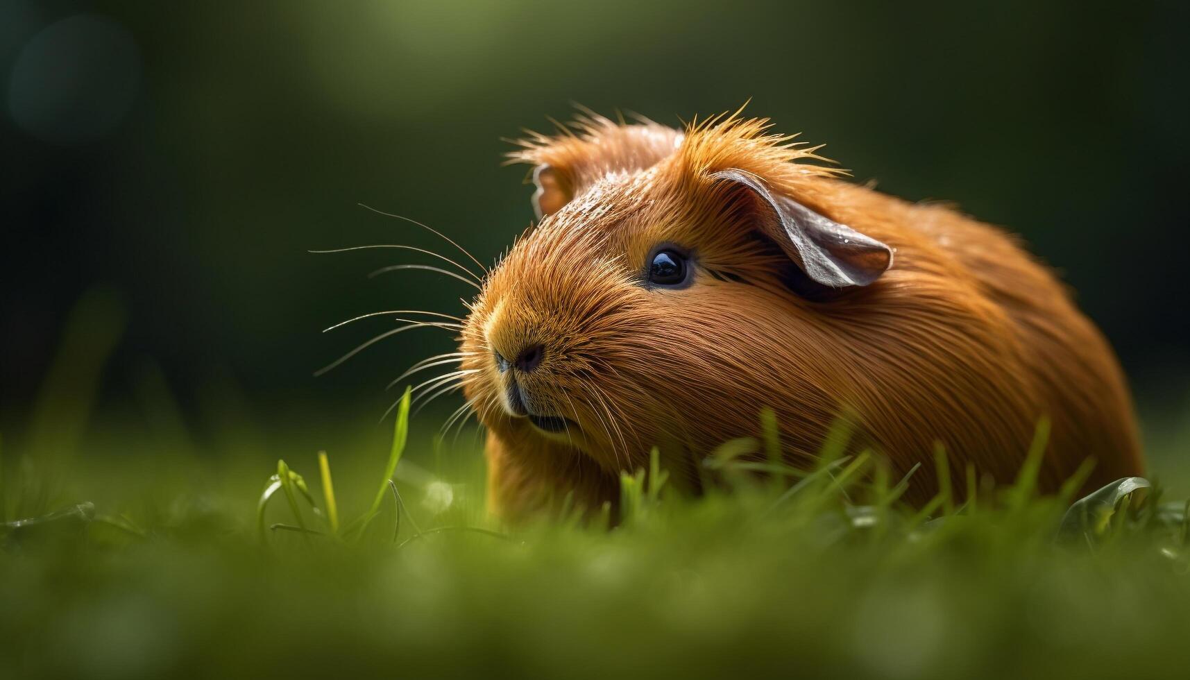 schattig pluizig Guinea varken aan het eten gras in de groen weide gegenereerd door ai foto