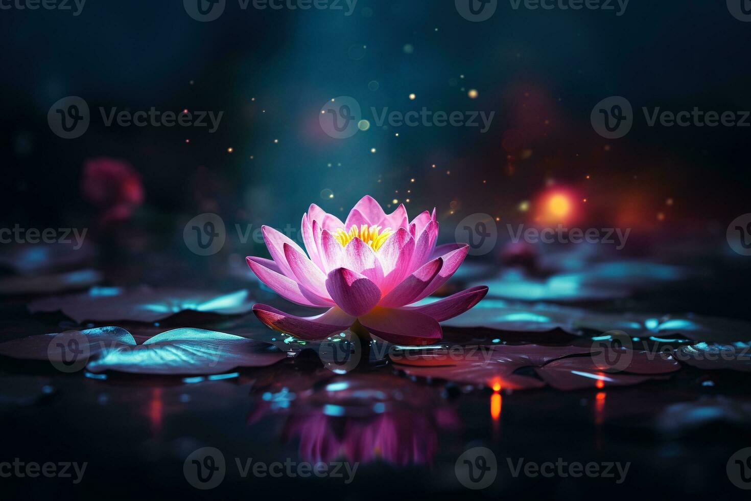 mooi roze water lelie of lotus bloem Aan donker achtergrond ai gegenereerd foto