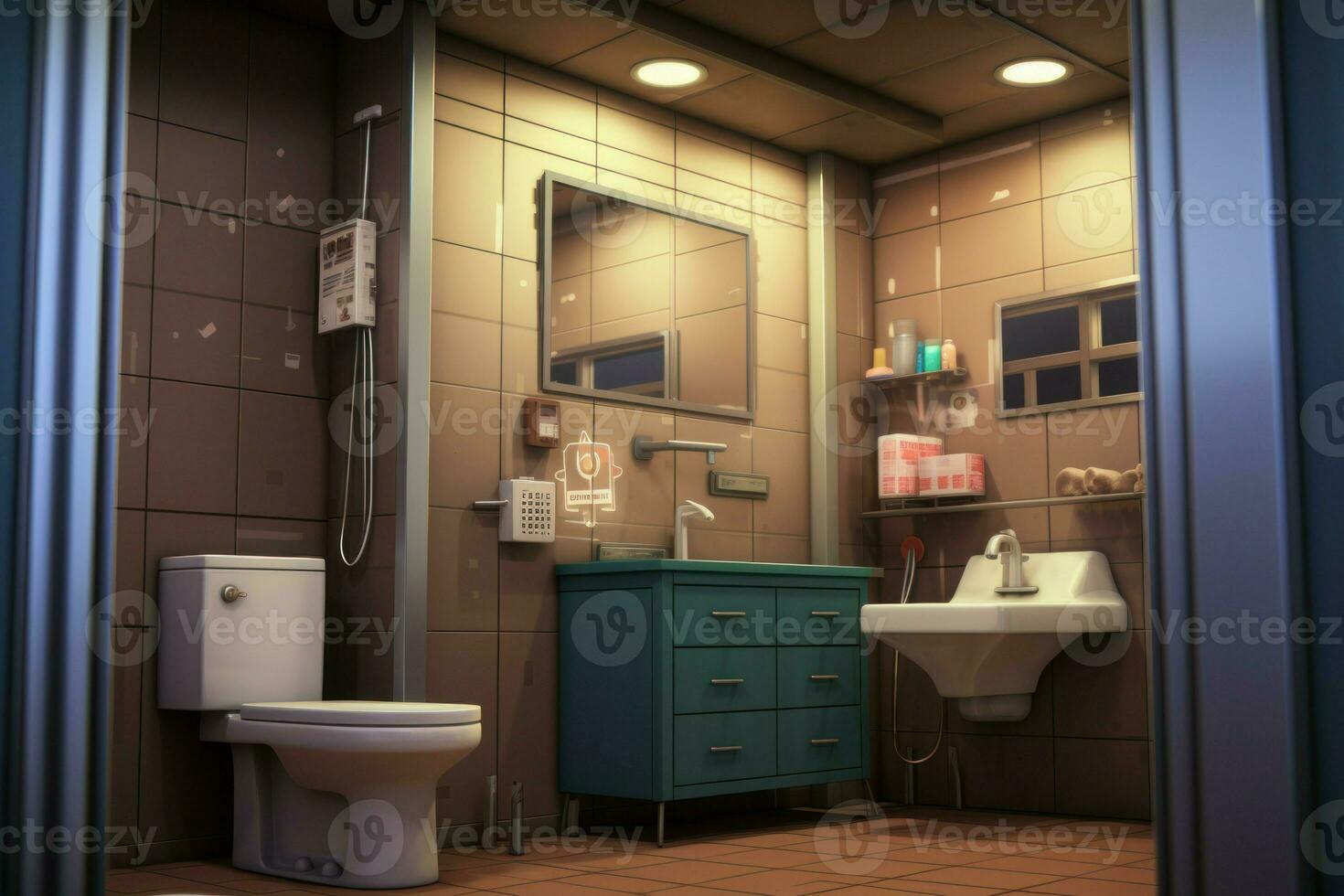 toilet kamer anime zichtbaar roman spel. genereren ai foto