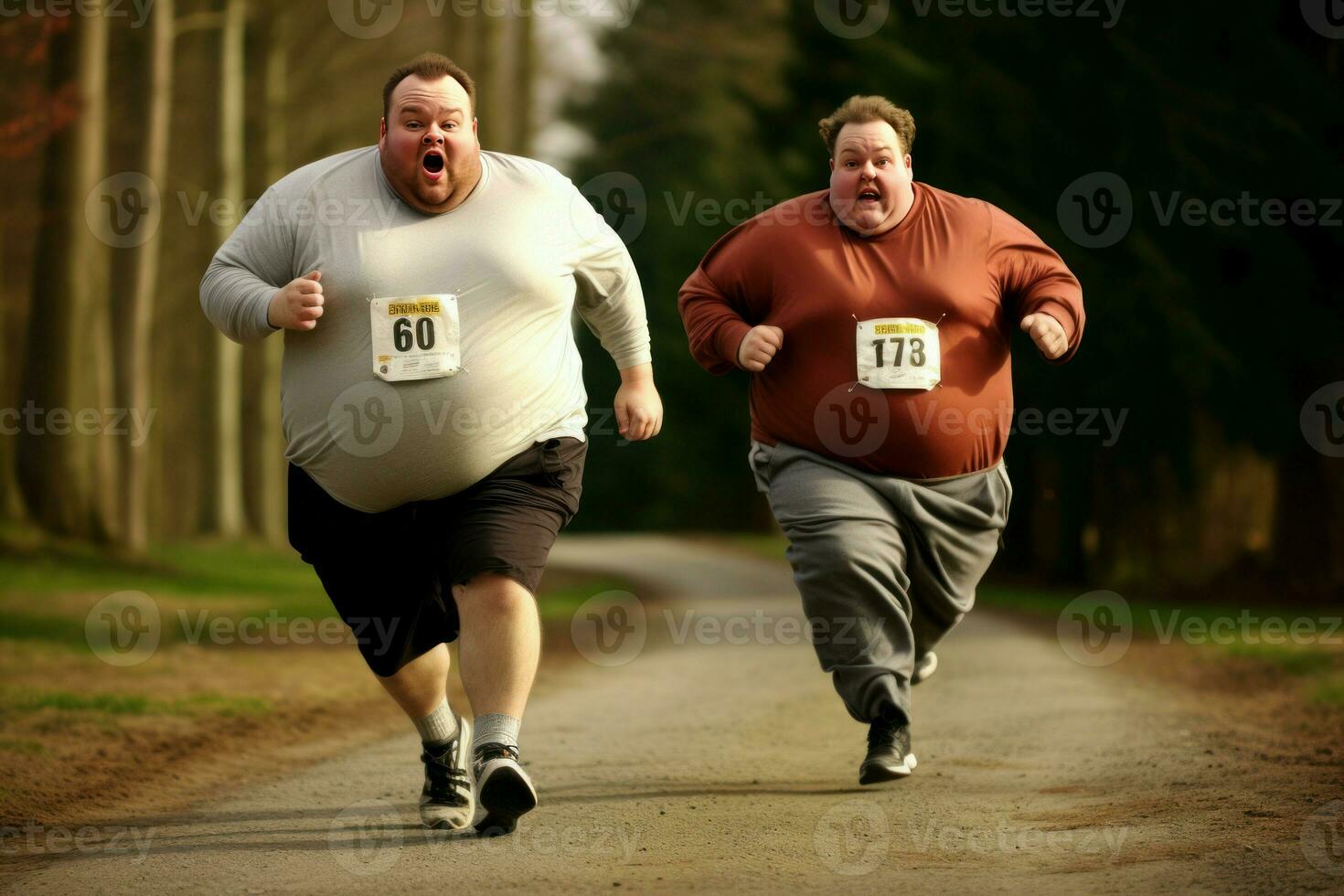 grappig dik mannen joggen. genereren ai foto