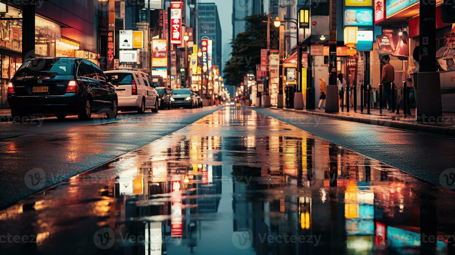 neon nachten ontwaken Aan regenachtig stedelijk straten foto