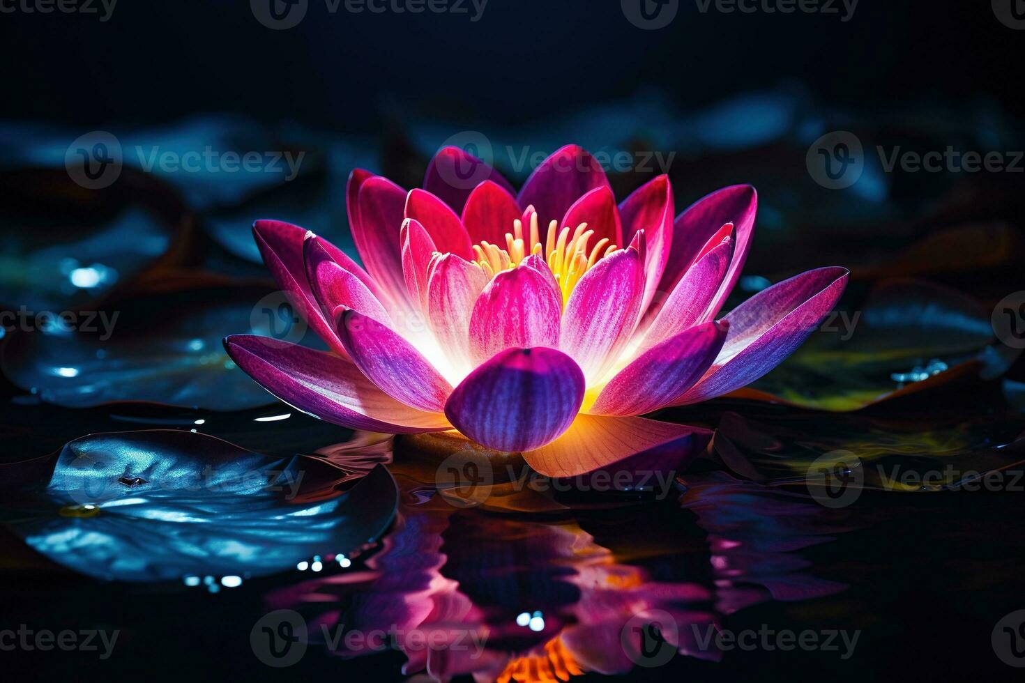 mooi roze water lelie of lotus bloem Aan donker achtergrond ai gegenereerd foto