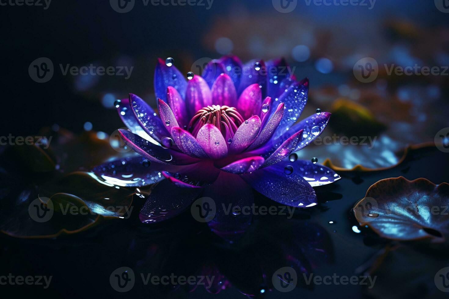 mooi roze water lelie of lotus bloem Aan donker achtergrond ai gegenereerd foto