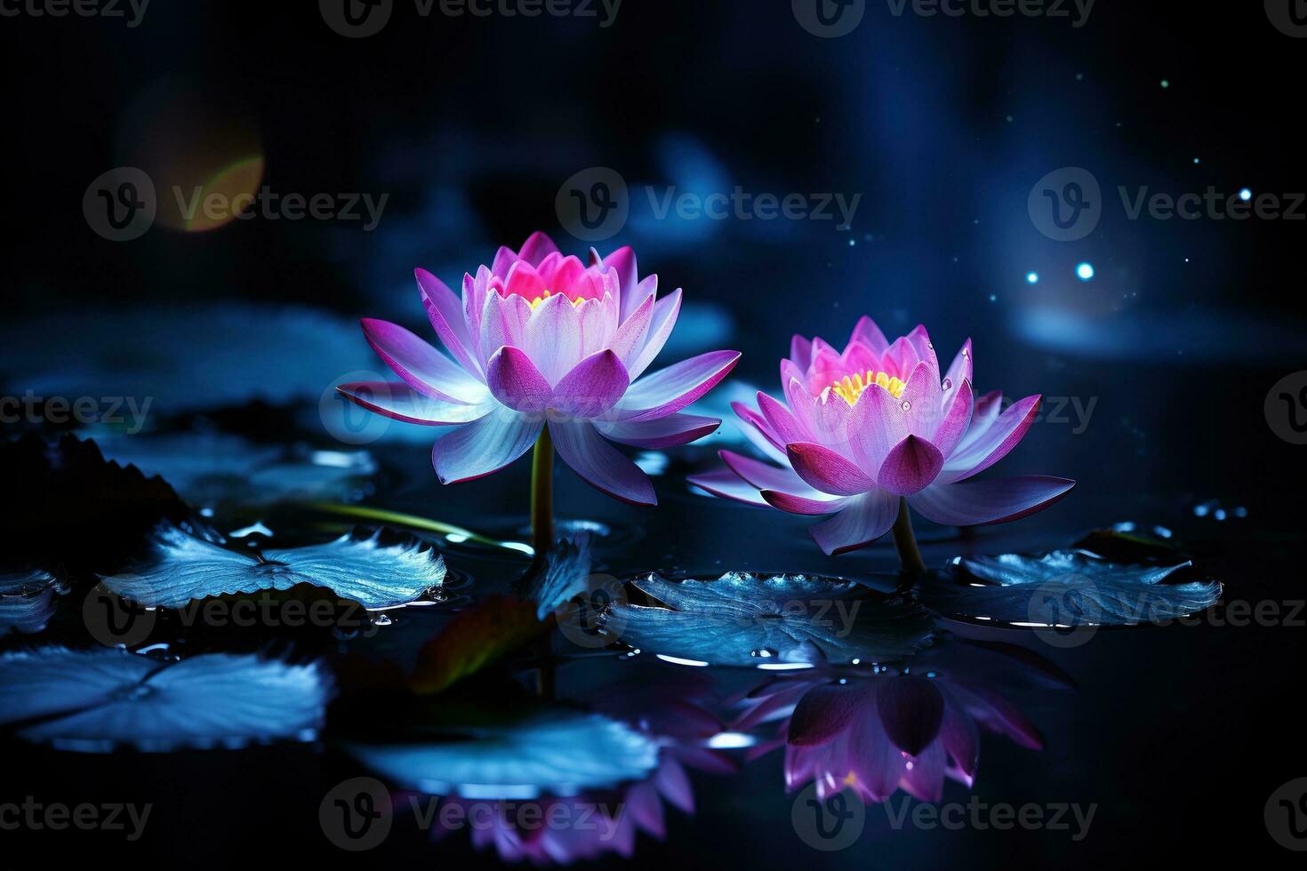 mooi roze water lelie of lotus bloem Aan donker achtergrond ai gegenereerd foto