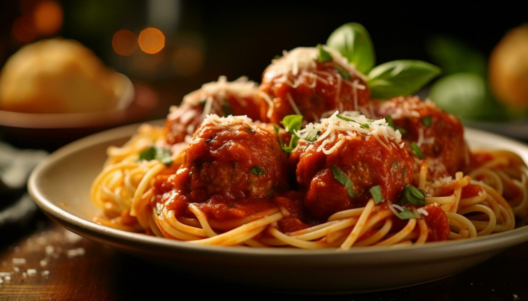 vers eigengemaakt pasta met tomaat saus, vlees, en Parmezaanse kaas kaas gegenereerd door ai foto