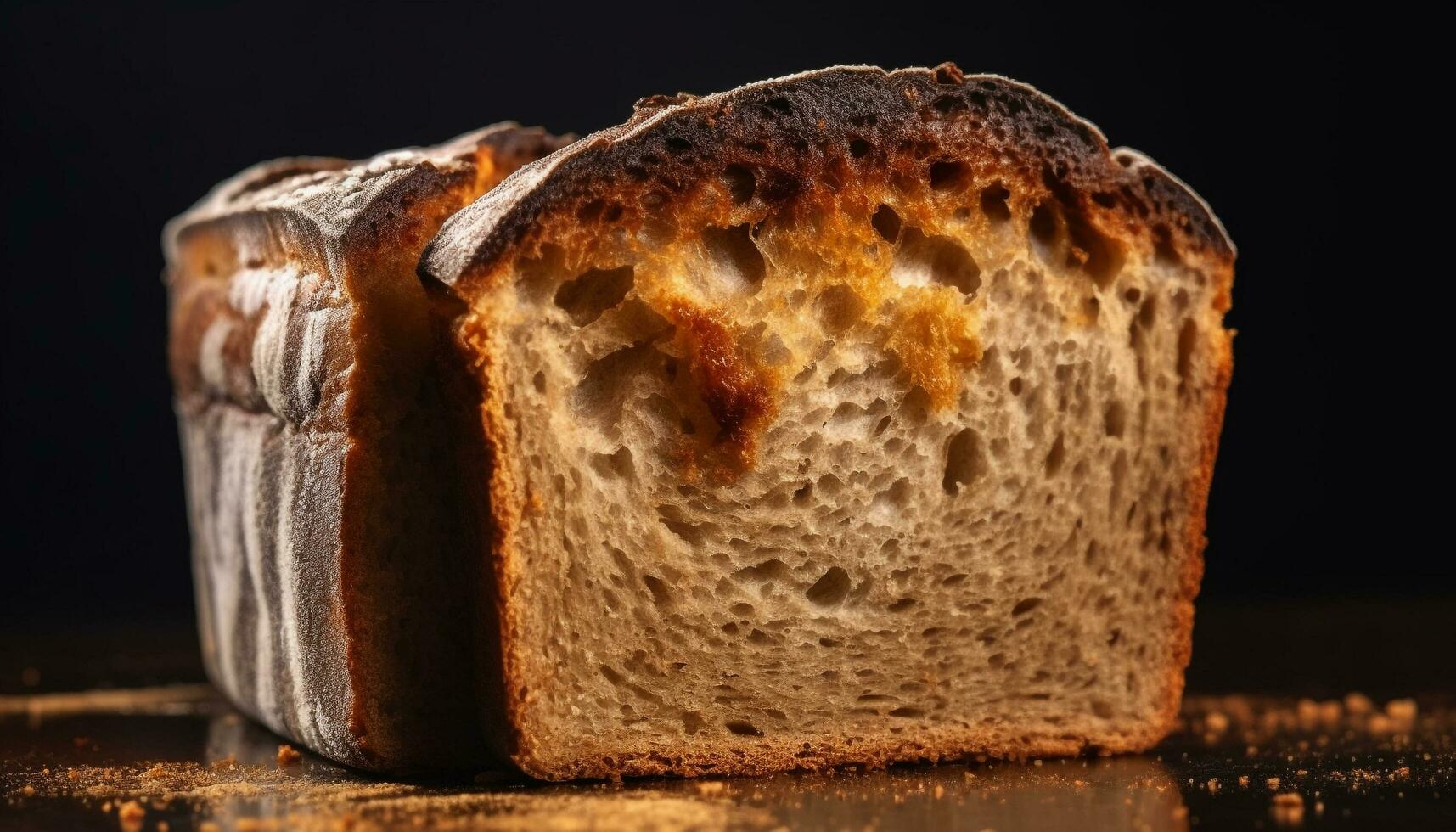 vers gebakken eigengemaakt brood Aan een rustiek houten tafel gegenereerd door ai foto