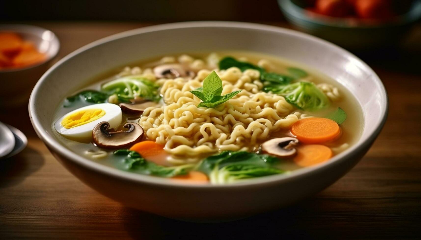 gezond vegetarisch maaltijd vers eigengemaakt noodle soep met groenten gegenereerd door ai foto