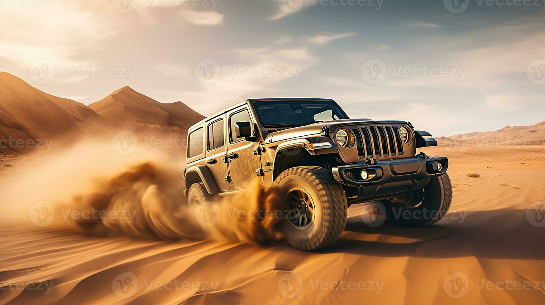 foto van jeep het rijden in de woestijn. generatief ai