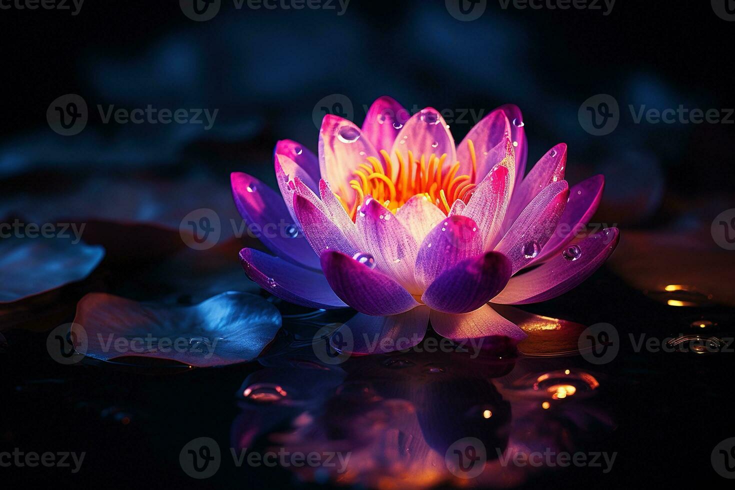 mooi roze water lelie of lotus bloem Aan donker achtergrond ai gegenereerd foto