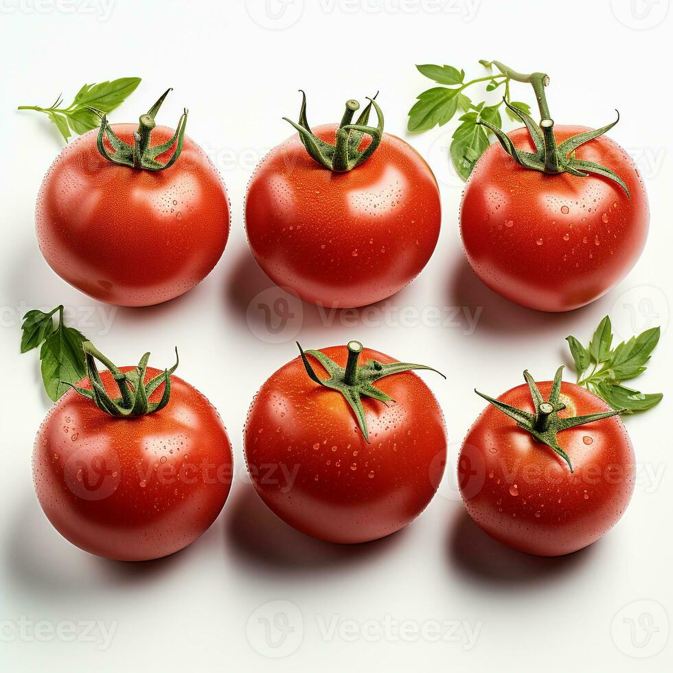 pittig rood tomaten Aan een wit achtergrond foto