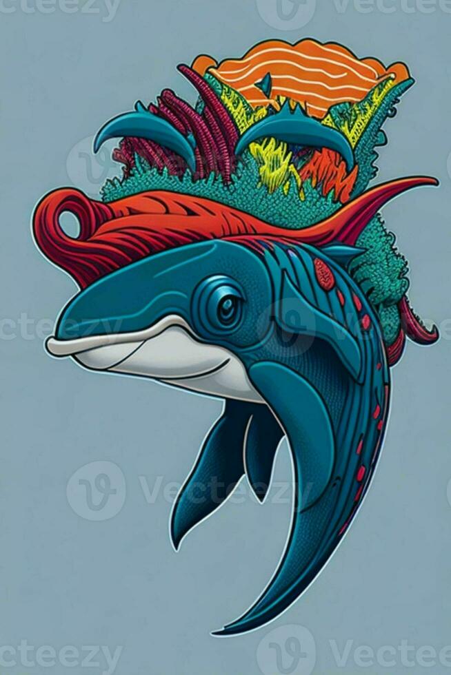 een gedetailleerd illustratie van een dolfijn voor een t-shirt ontwerp, behang en mode foto