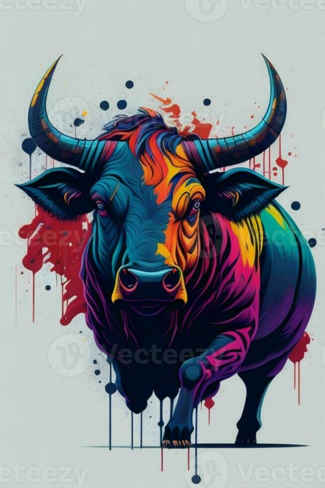 een gedetailleerd illustratie van een stier voor een t-shirt ontwerp, behang en mode foto