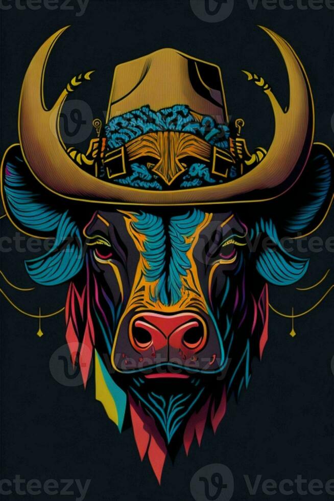 een gedetailleerd illustratie van een stier voor een t-shirt ontwerp, behang en mode foto