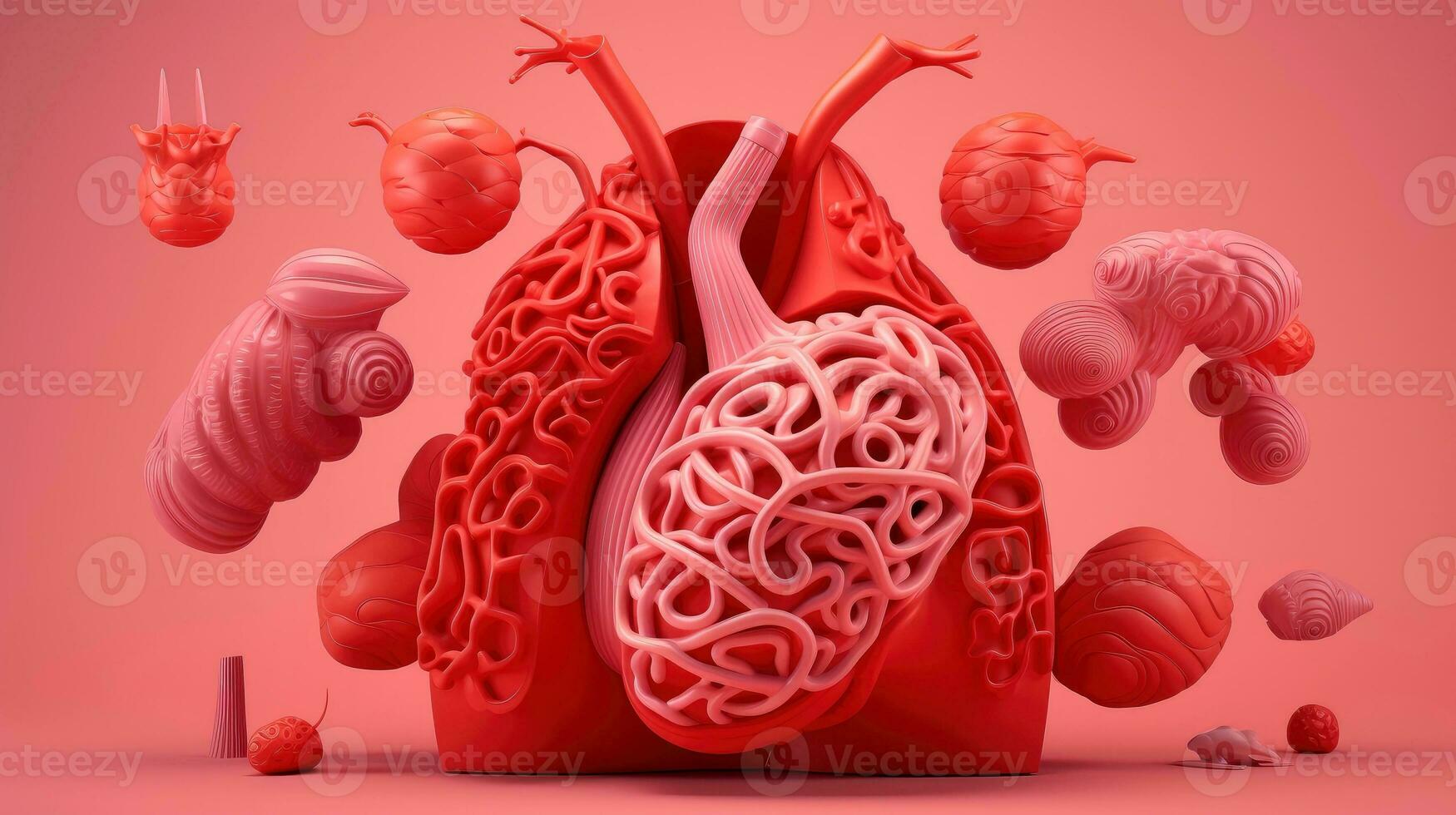 3d illustratie mockup van de menselijk orgaan systeem, anatomie, zenuwachtig, bloedsomloop, spijsvertering, uitscheidingsmechanisme, urinair, en bot systemen. medisch onderwijs concept, generatief ai illustratie foto