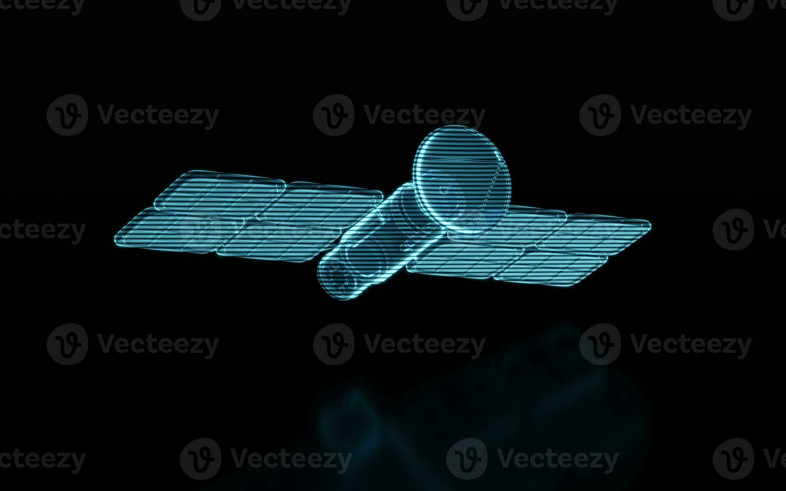 kunstmatig satelliet met hologram figuur, 3d weergave. foto