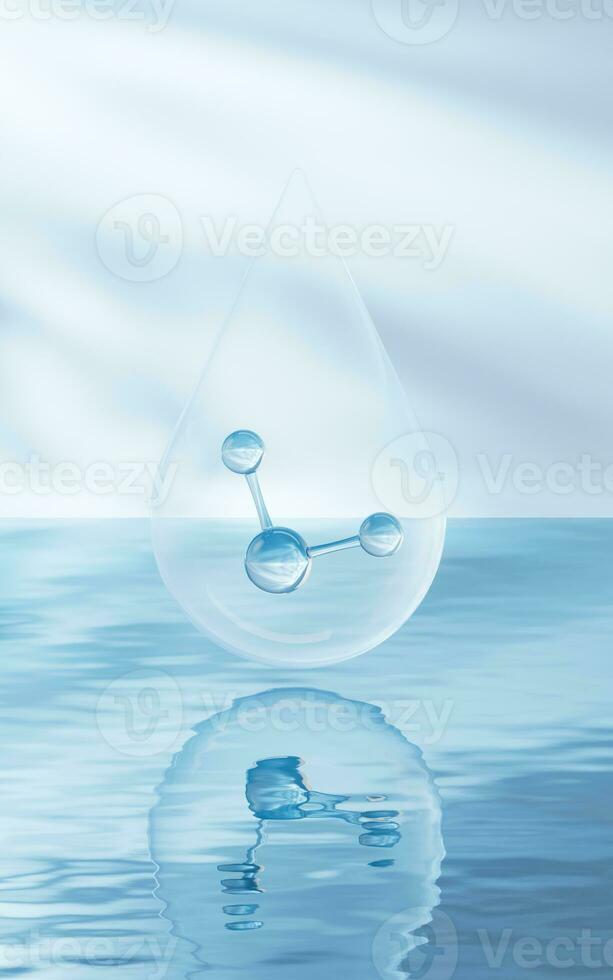 molecuul met water oppervlakte achtergrond, 3d weergave. foto