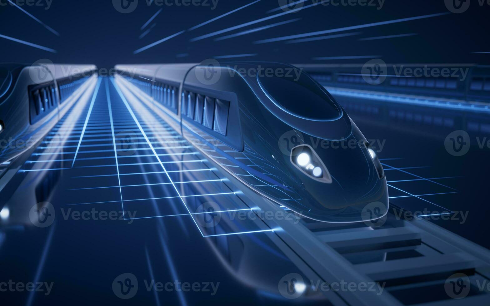 digitaal hoog snelheid spoorweg kogel trein, 3d weergave. foto