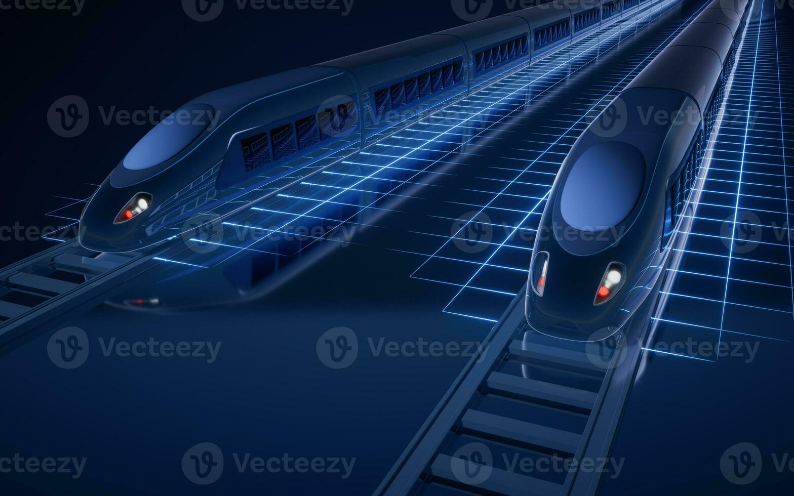 digitaal hoog snelheid spoorweg kogel trein, 3d weergave. foto
