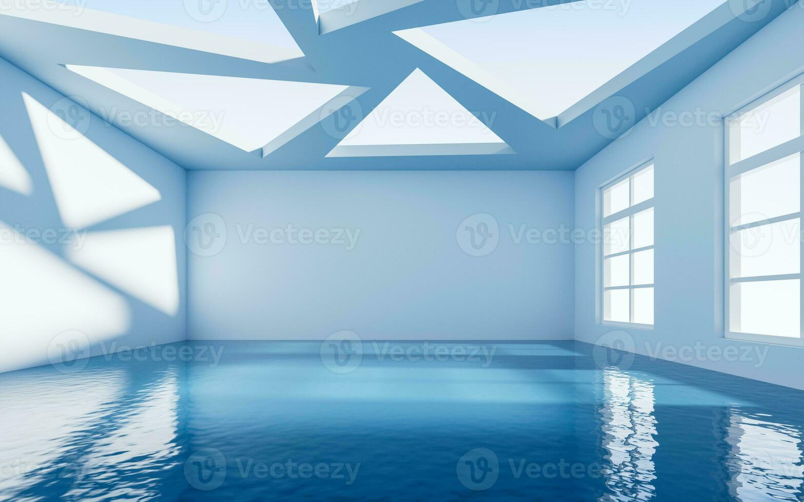 leeg kamer met water binnen, 3d weergave. foto