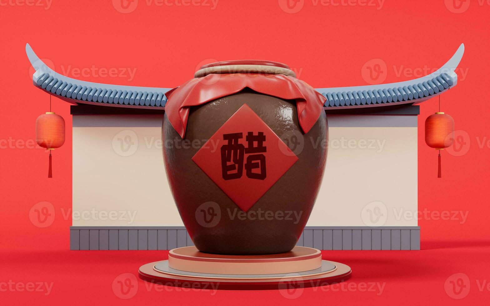 Chinese oude azijn met retro stijl, 3d weergave. vertaling Aan de pot azijn. foto