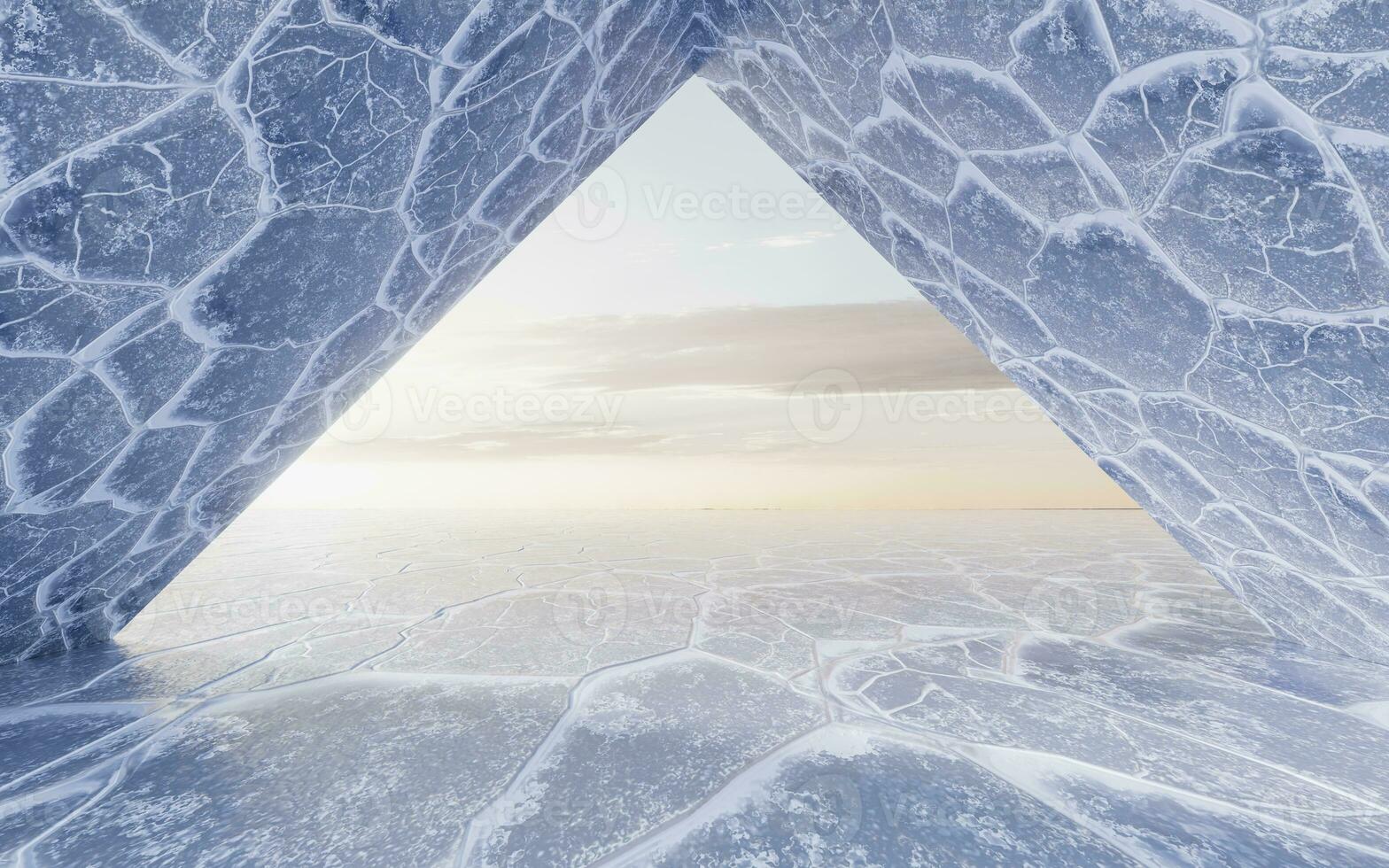 ijs grond met barst patroon, 3d weergave. foto