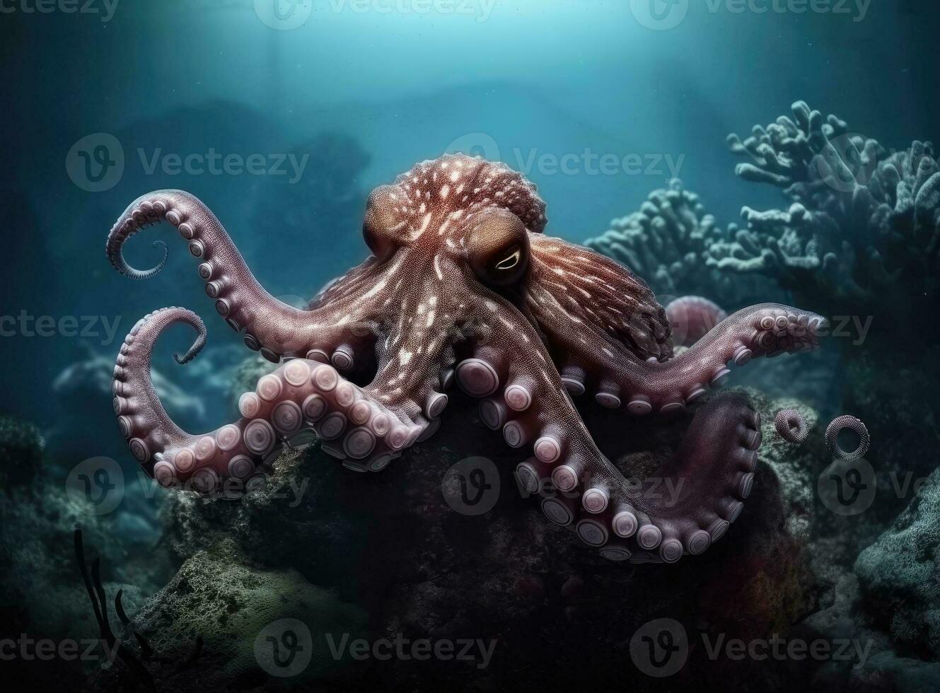 Octopus zwemmen in de oceaan. generatief ai. foto