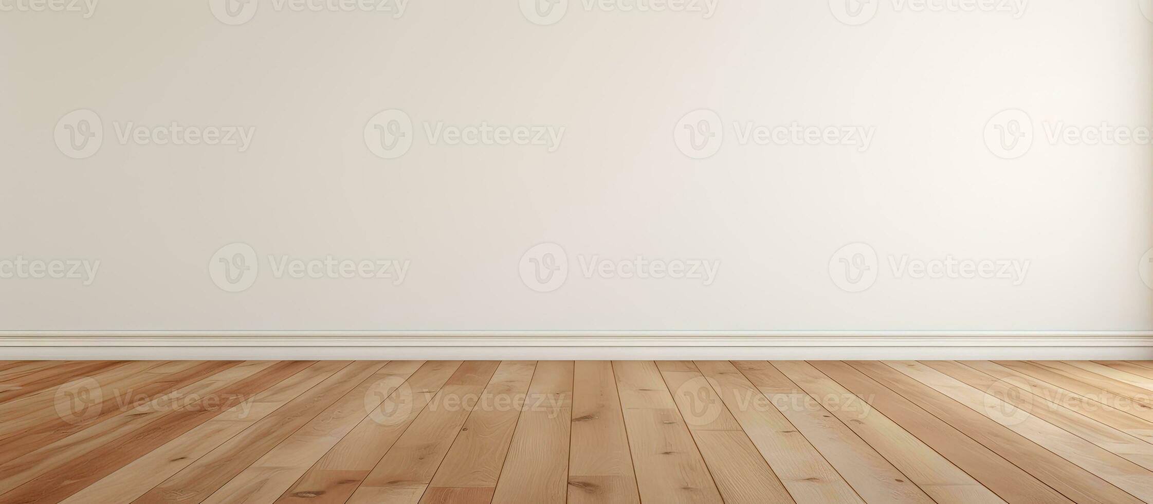 leeg kamer achtergrond met een wit muur en bruin houten verdieping foto