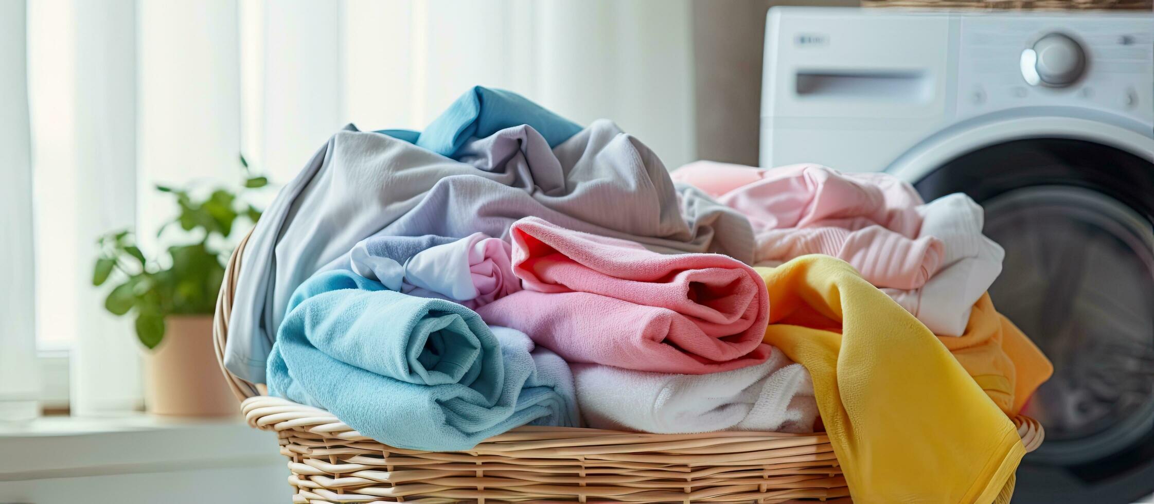 het wassen machine gevulde met kleurrijk handdoeken en wasserij deur Open foto
