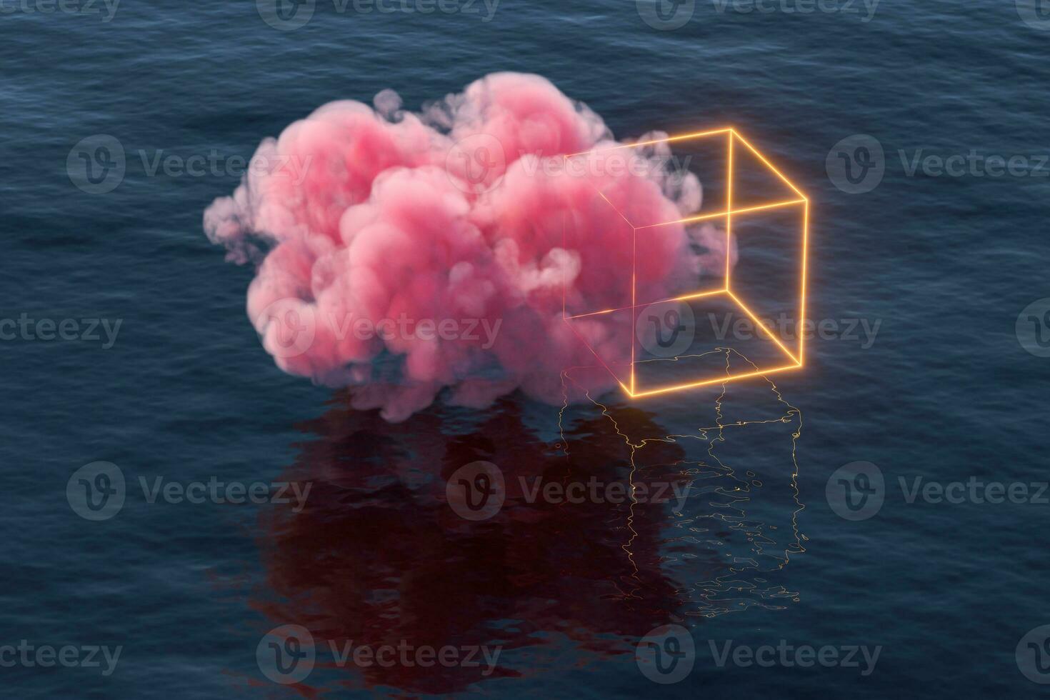 roze wolk vlotter over- de zee, 3d weergave. foto